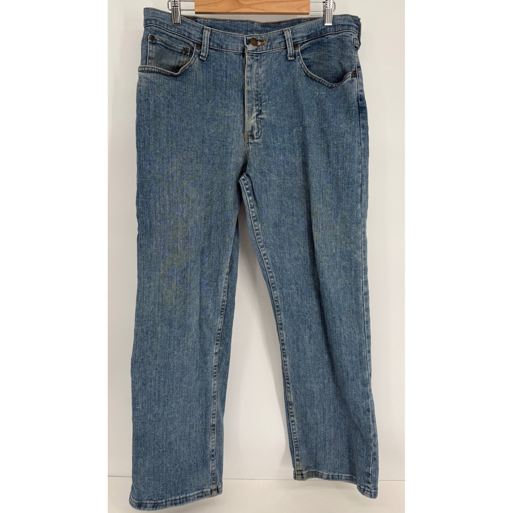 Wrangler Mens Relaxed‎ Fit Medium Wash Blue Jeans Stretch Denim Sz 34x29